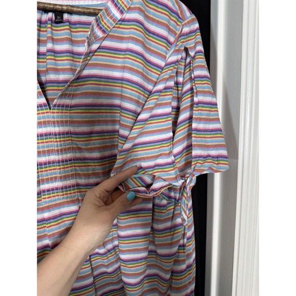 Talbots Rainbow Stripe Short Sleeve V-Neck Cold Shoulder Tied boho festival - Picture 9 of 9